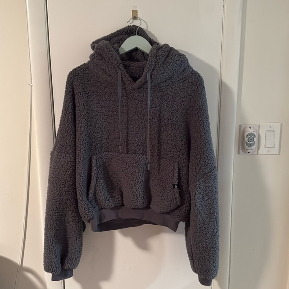 🖤 POPFLEX Faux Sherpa Pullover Hoodie Cool Grey Size S/M